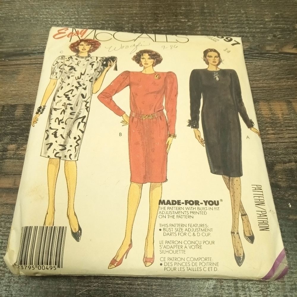 Vintage McCall's Sewing Pattern 2597 Women's Dress Size 14